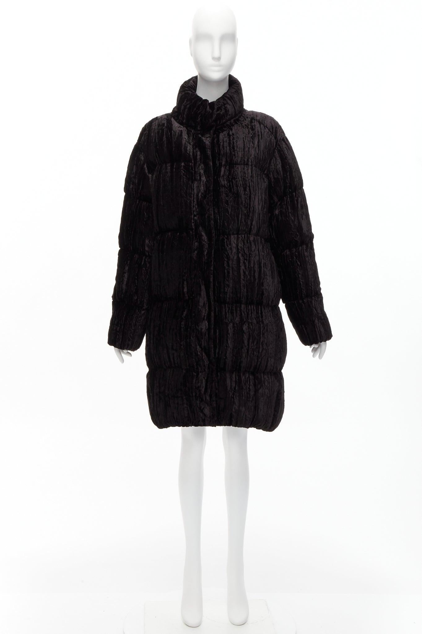 ANAIS JOURDEN black crimped velvet high neck puffer coat jacket FR38 M For Sale 5