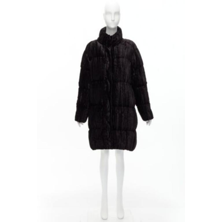 ANAIS JOURDEN black crimped velvet high neck puffer coat jacket FR38 M For Sale 5