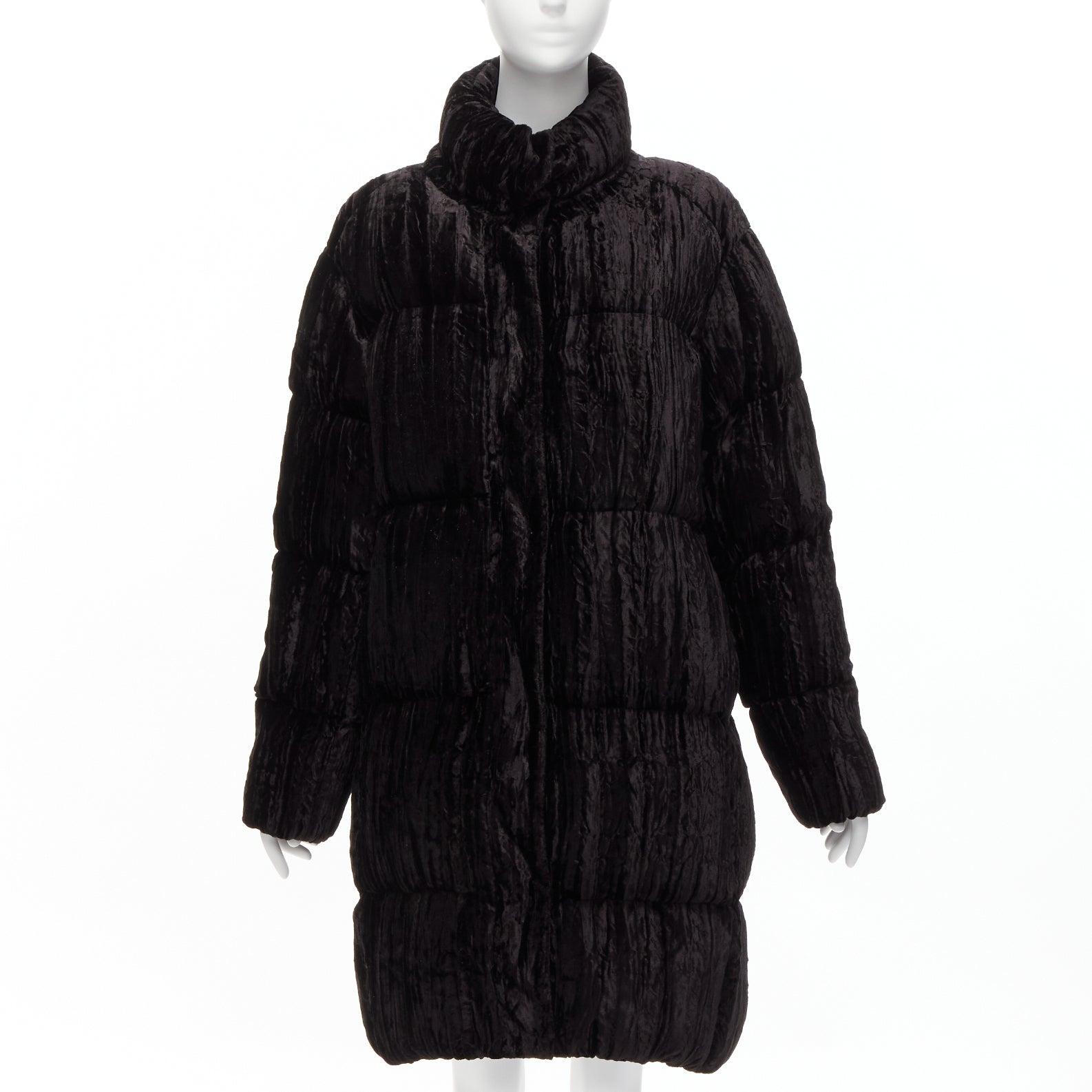 Black ANAIS JOURDEN black crimped velvet high neck puffer coat jacket FR38 M For Sale