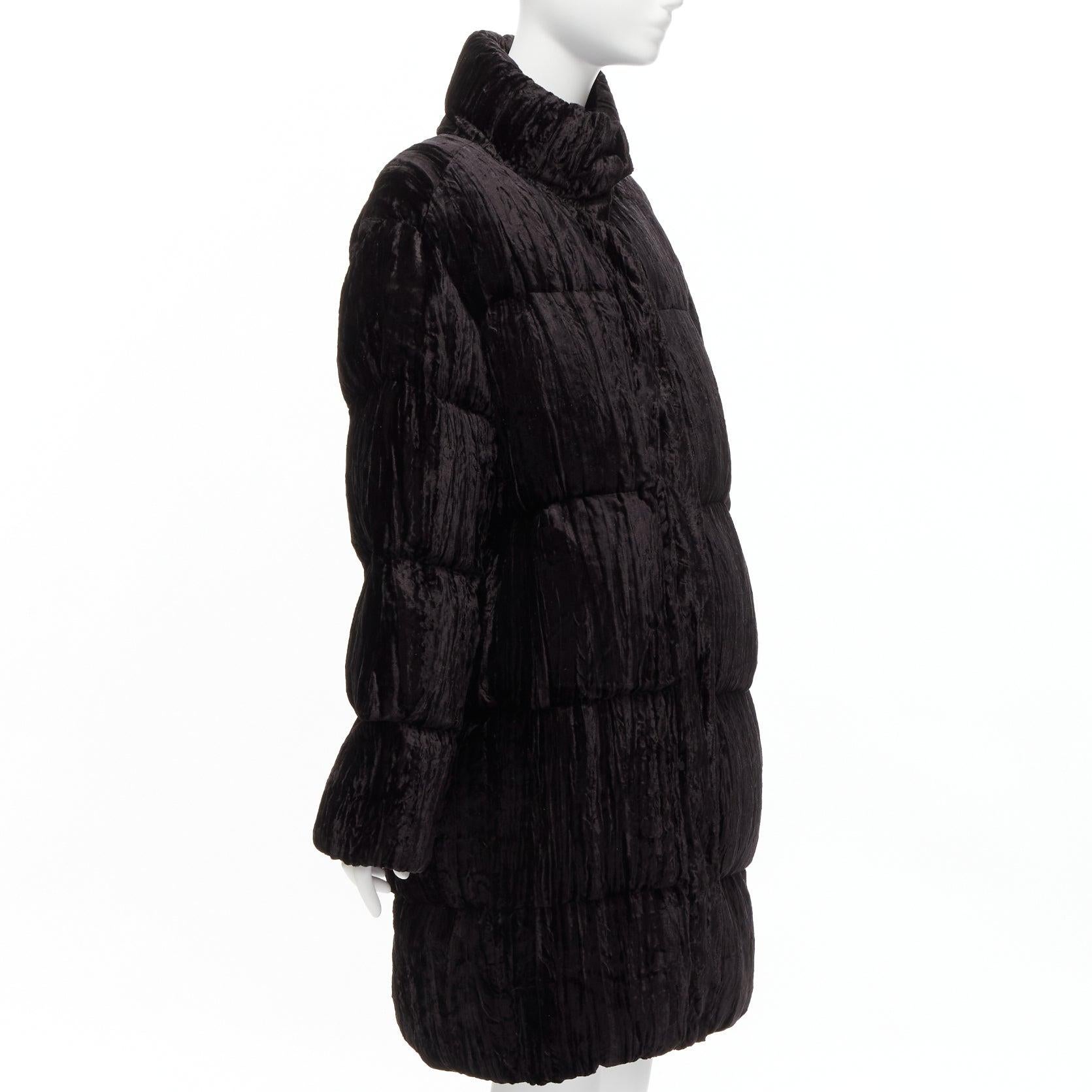 ANAIS JOURDEN black crimped velvet high neck puffer coat jacket FR38 M In Excellent Condition For Sale In Hong Kong, NT