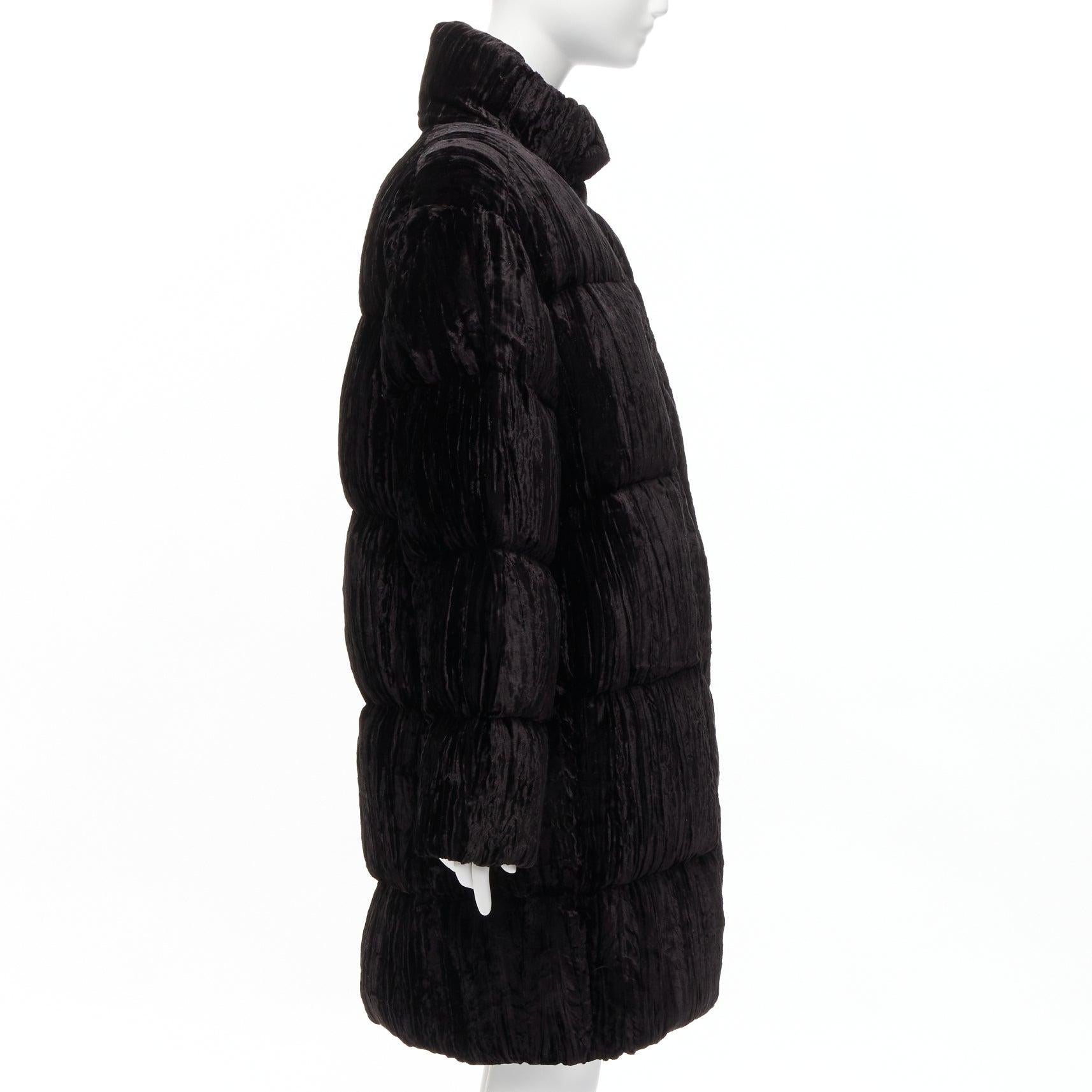 Women's ANAIS JOURDEN black crimped velvet high neck puffer coat jacket FR38 M For Sale