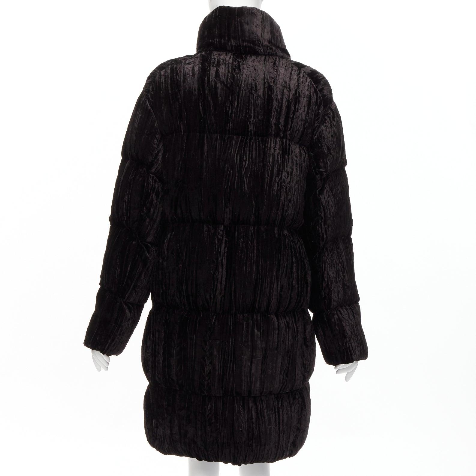 ANAIS JOURDEN black crimped velvet high neck puffer coat jacket FR38 M For Sale 1