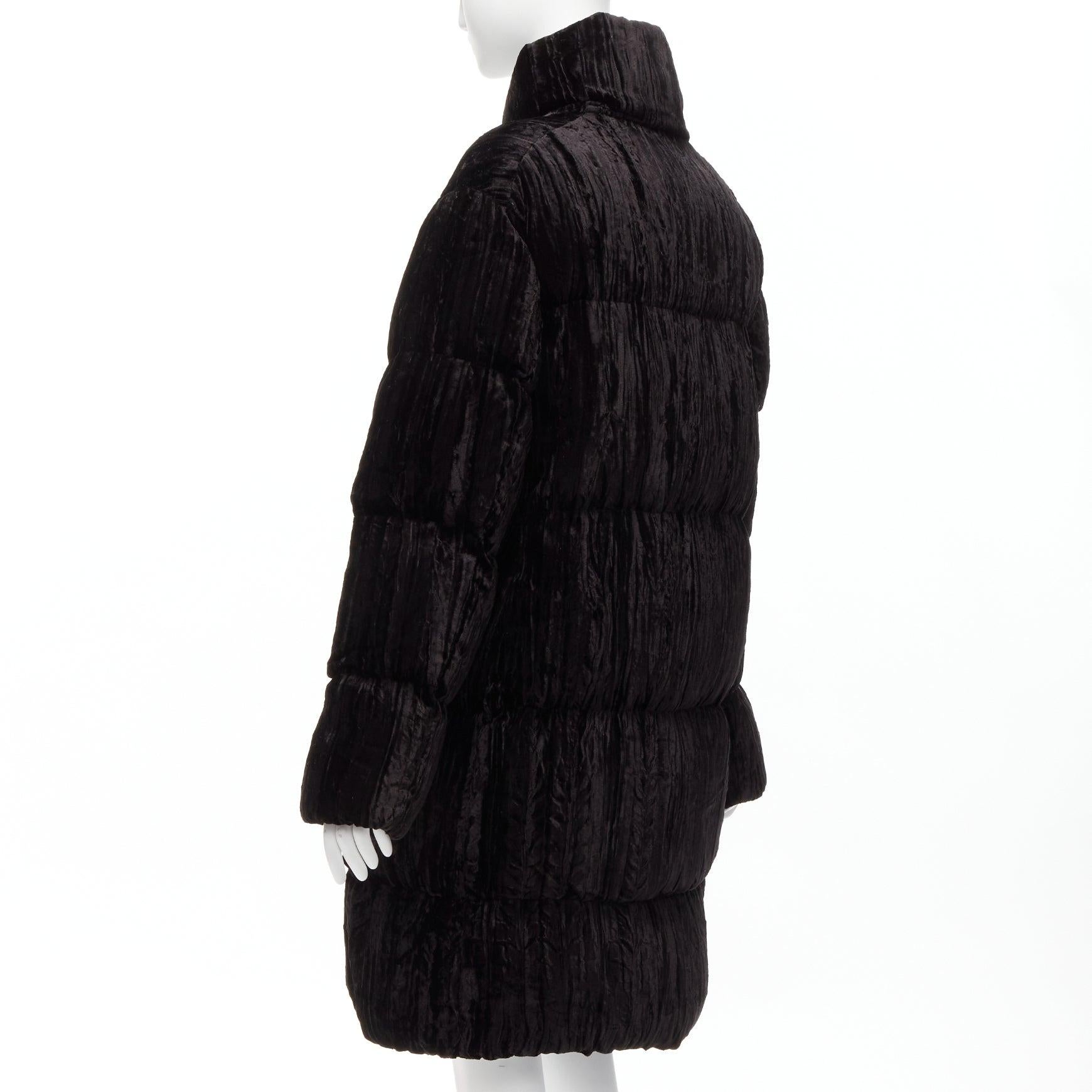 ANAIS JOURDEN black crimped velvet high neck puffer coat jacket FR38 M For Sale 2