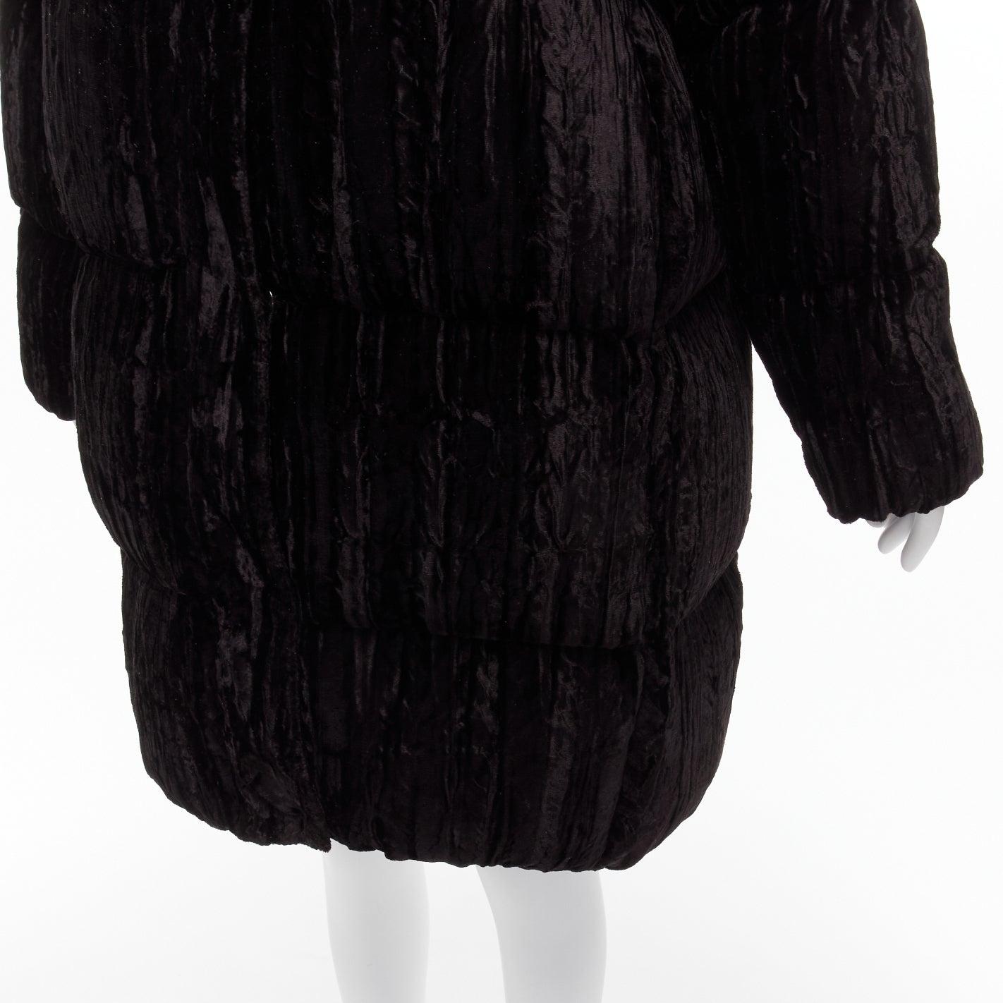 ANAIS JOURDEN black crimped velvet high neck puffer coat jacket FR38 M For Sale 3