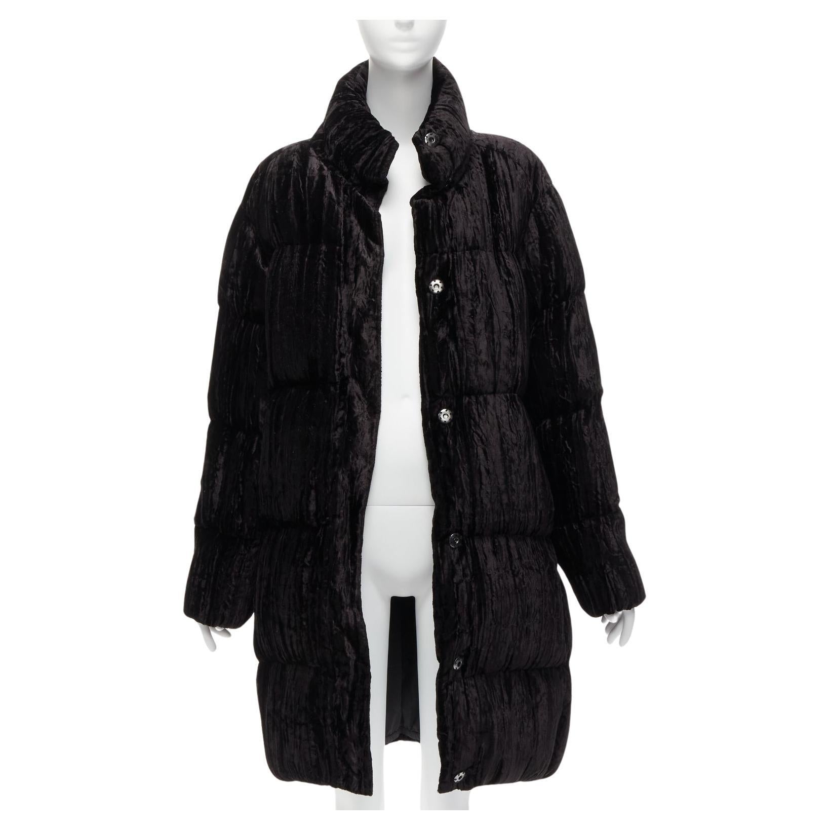 ANAIS JOURDEN black crimped velvet high neck puffer coat jacket FR38 M For Sale