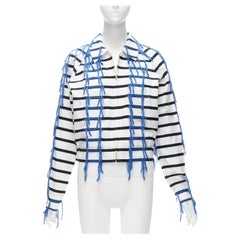 ANAIS JOURDEN blue white black striped tassel trim raglan cropped jacket FR36 S