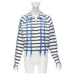ANAIS JOURDEN Blau weiß schwarz gestreifte Raglanjacke mit Quastenbesatz FR36 S