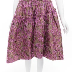 ANAIS JOURDEN brown floral cloque jacquard dropped waist flared dress FR38 M