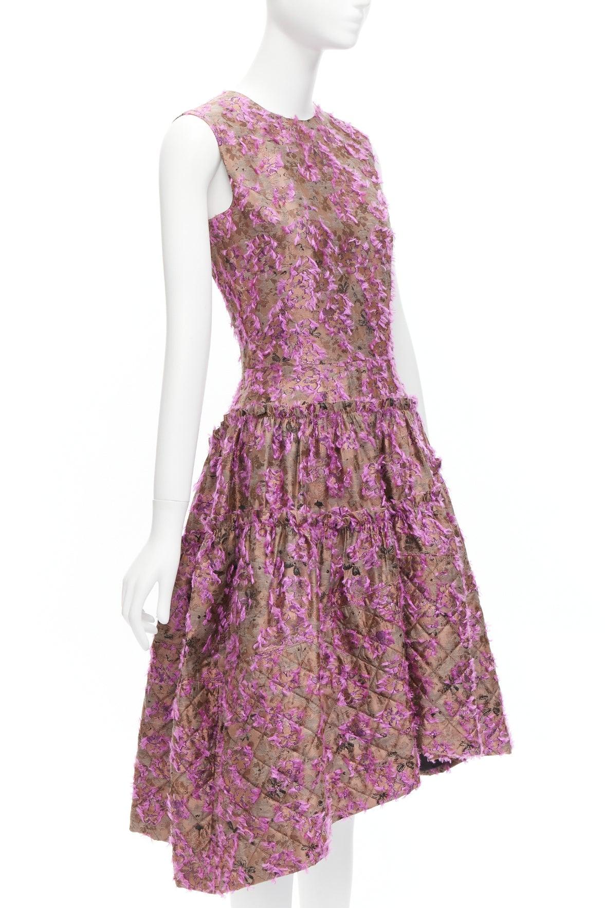 ANAIS JOURDEN brown floral cloque jacquard dropped waist flared dress FR38 M In Excellent Condition For Sale In Hong Kong, NT