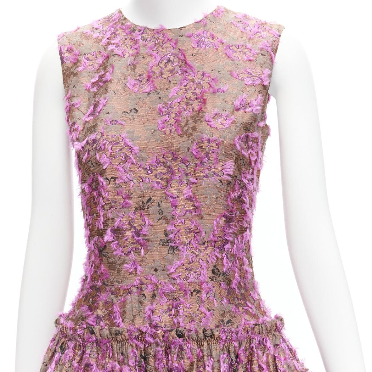 ANAIS JOURDEN brown floral cloque jacquard dropped waist flared dress FR38 M For Sale 3
