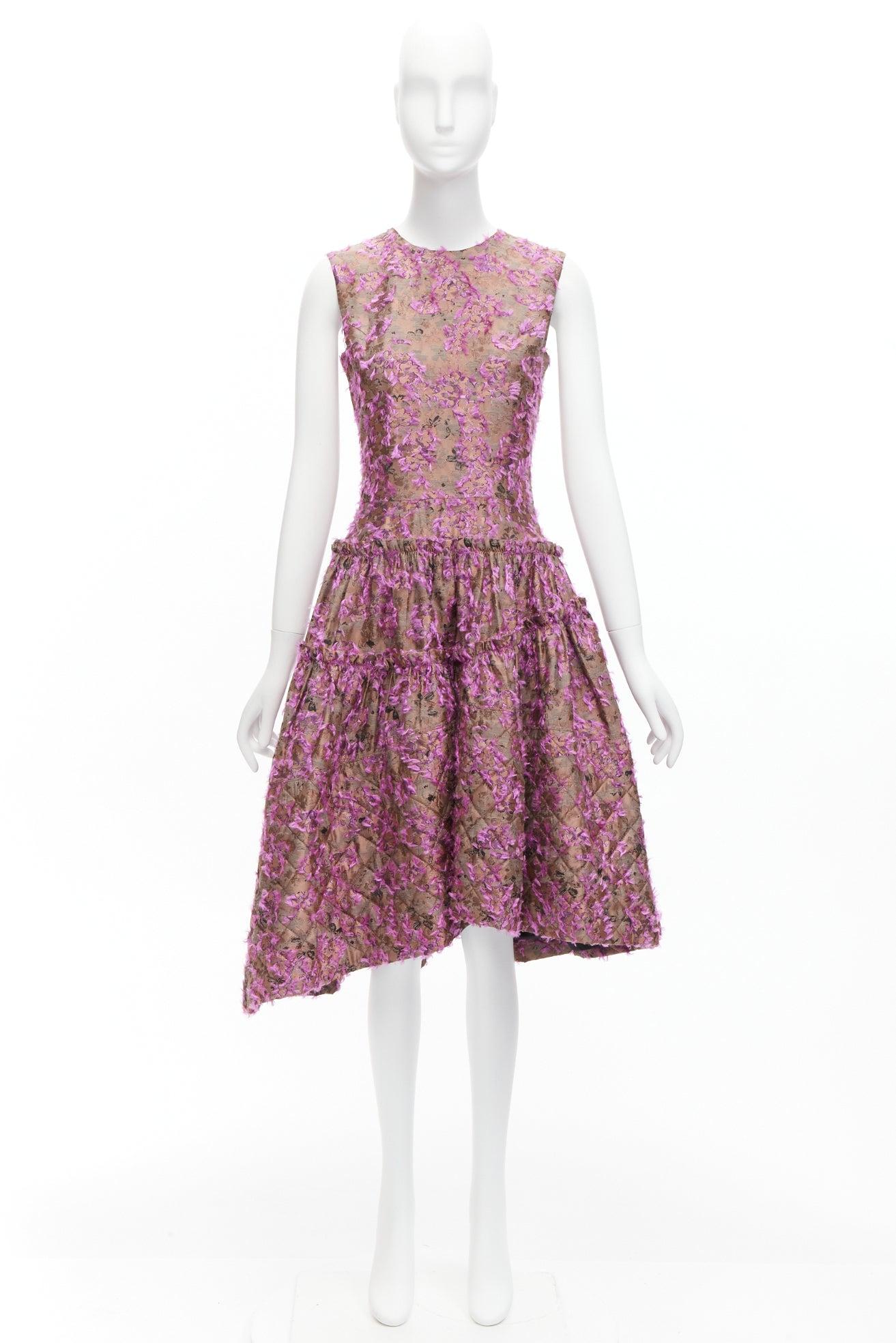 ANAIS JOURDEN brown floral cloque jacquard dropped waist flared dress FR38 M For Sale 5