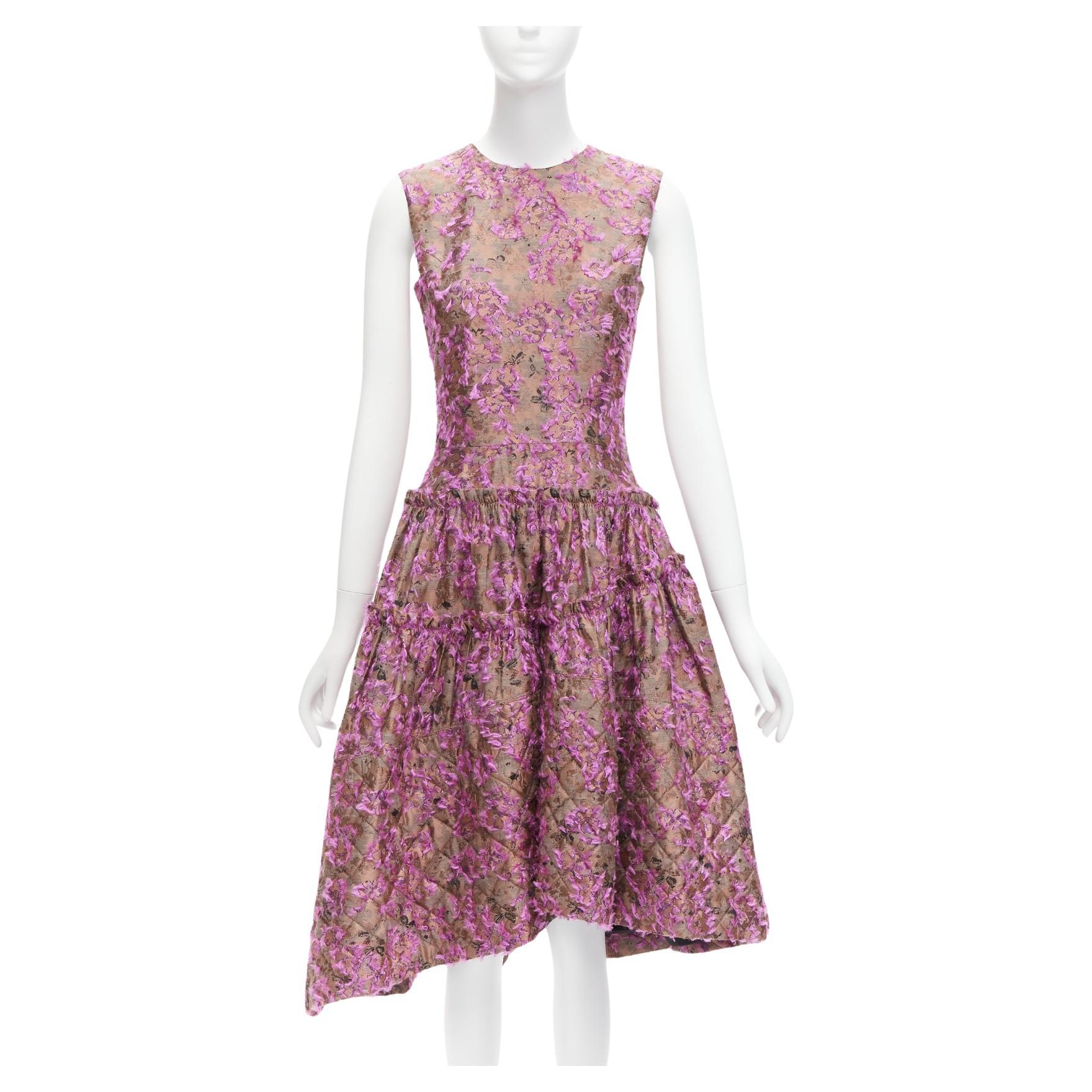 ANAIS JOURDEN brown floral cloque jacquard dropped waist flared dress FR38 M For Sale