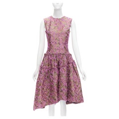 ANAIS JOURDEN brown floral cloque jacquard dropped waist flared dress FR38 M