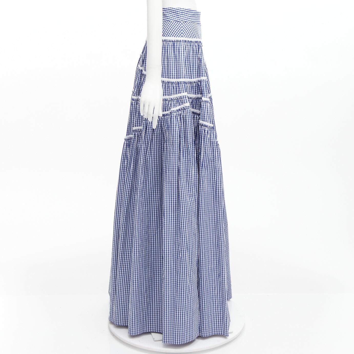 ANAIS JOURDEN Gingham print tiered ruffle seam high waist maxi skirt FR36 S In New Condition For Sale In Hong Kong, NT