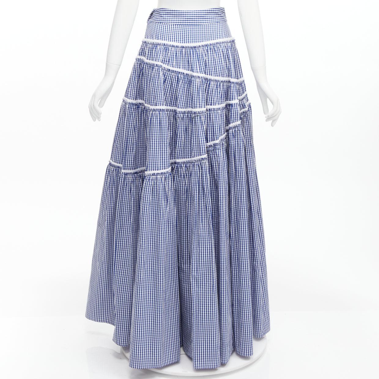 Women's ANAIS JOURDEN Gingham print tiered ruffle seam high waist maxi skirt FR36 S For Sale