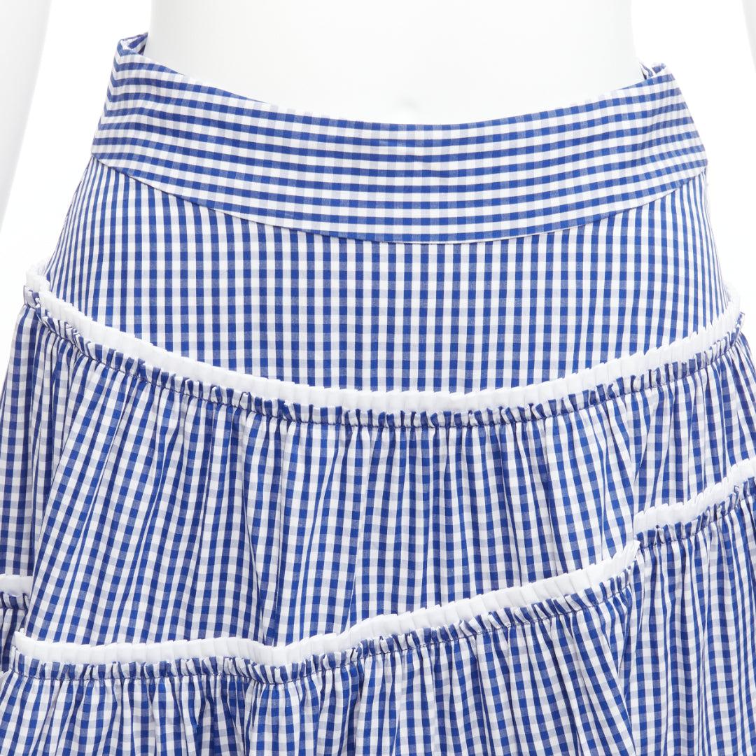ANAIS JOURDEN Gingham print tiered ruffle seam high waist maxi skirt FR36 S For Sale 2