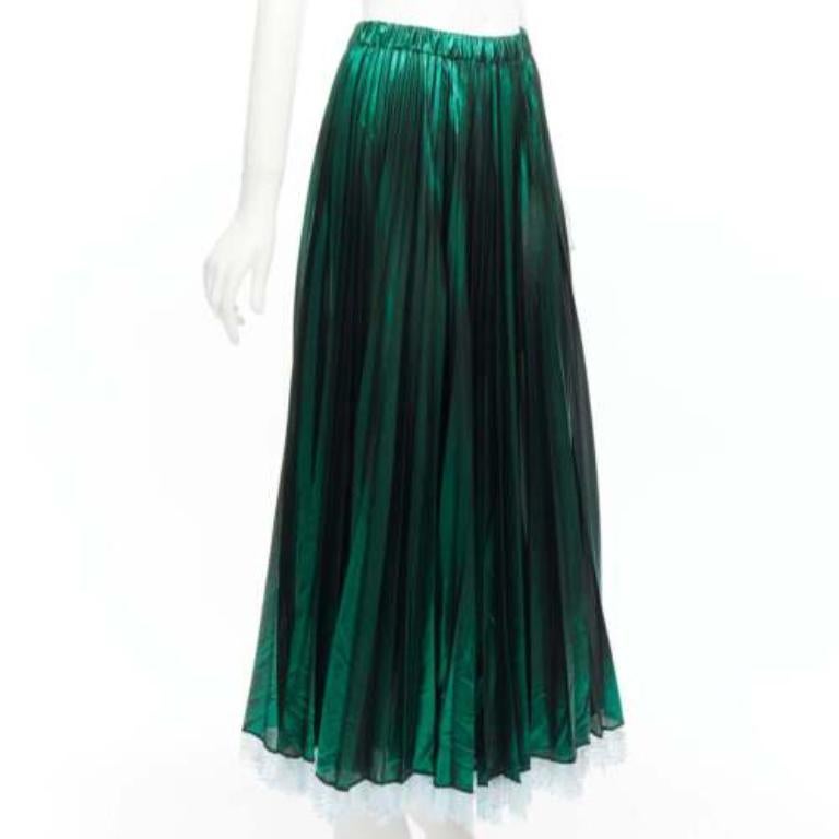 Noir ANAIS JOURDEN jupe plissée à ourlet plissé en dentelle bleu lurex vert métallisé FR38 M en vente
