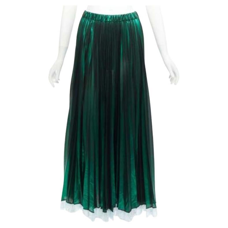 ANAIS JOURDEN jupe plissée à ourlet plissé en dentelle bleu lurex vert métallisé FR38 M