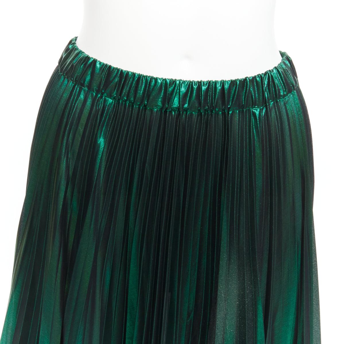 ANAIS JOURDEN metallic green lurex blue lace trim plisse pleated skirt FR38 M For Sale 3