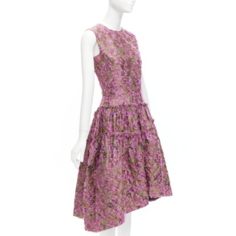 Brown ANAIS JOURDEN pink brown floral cloque jacquard dropped waist dress FR38 M