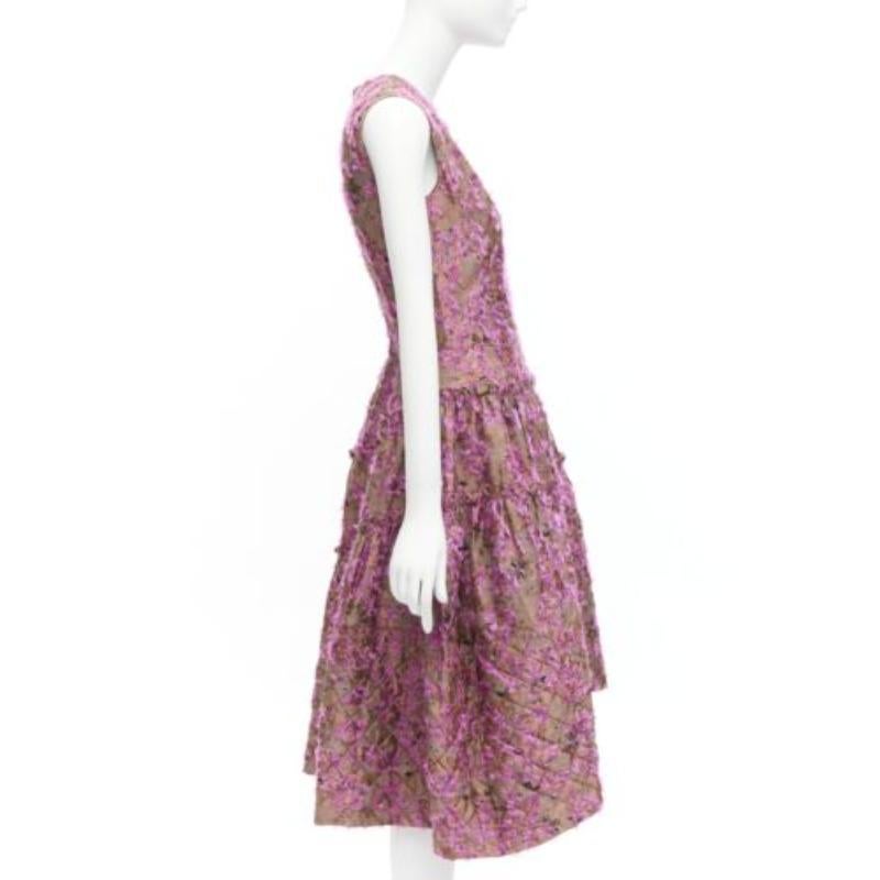 ANAIS JOURDEN pink brown floral cloque jacquard dropped waist dress FR38 M In Excellent Condition In Hong Kong, NT