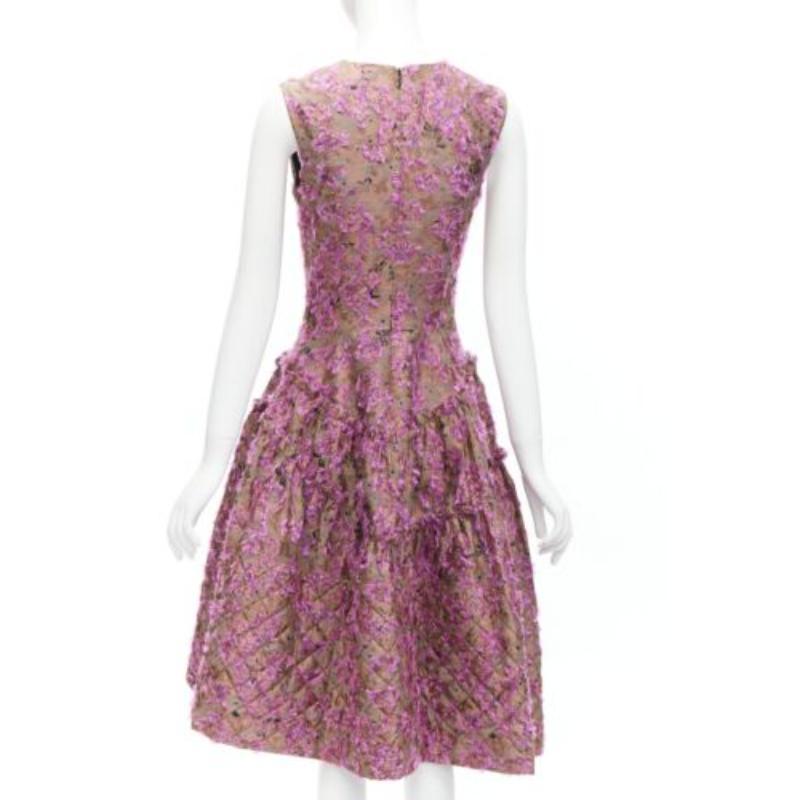 Women's ANAIS JOURDEN pink brown floral cloque jacquard dropped waist dress FR38 M