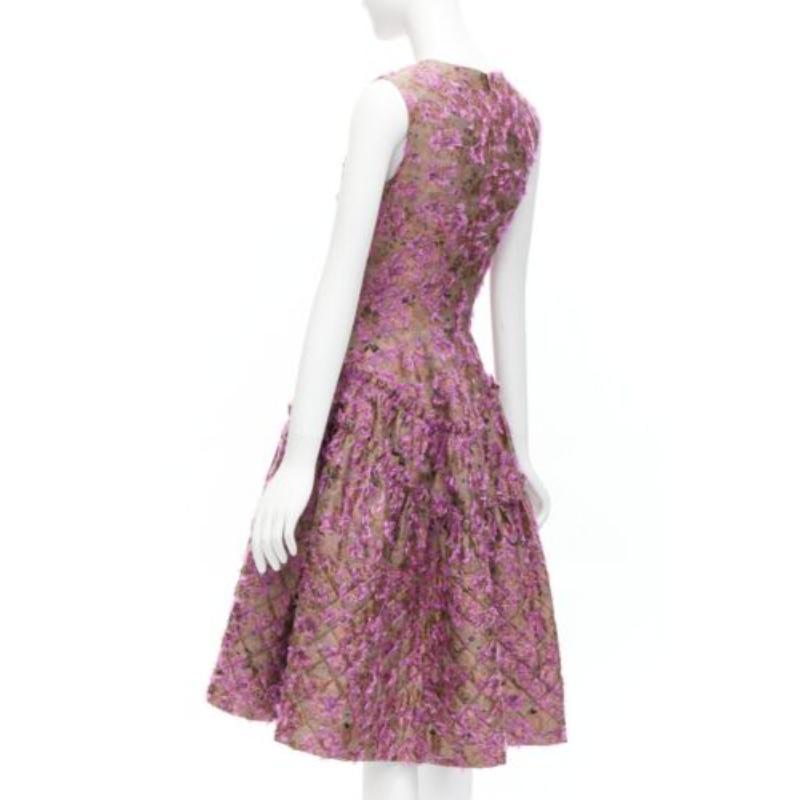 ANAIS JOURDEN pink brown floral cloque jacquard dropped waist dress FR38 M 1