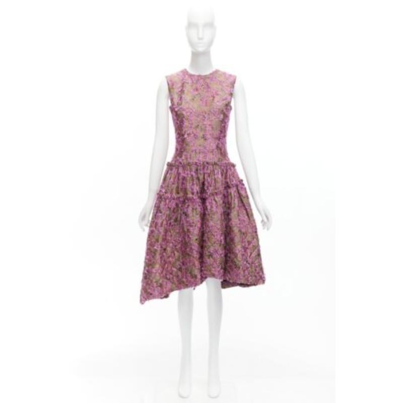 ANAIS JOURDEN pink brown floral cloque jacquard dropped waist dress FR38 M 4