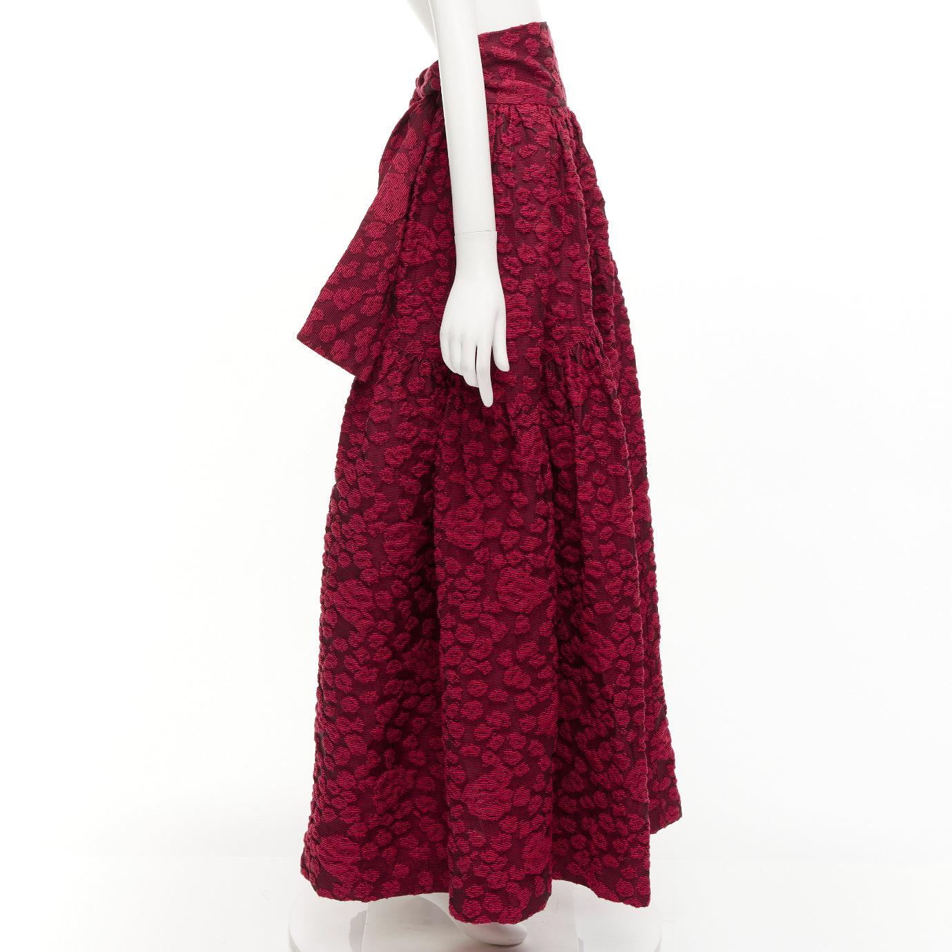 Women's ANAIS JOURDEN red cotton blend floral 3D jacquard tie full gown skirt FR36 S