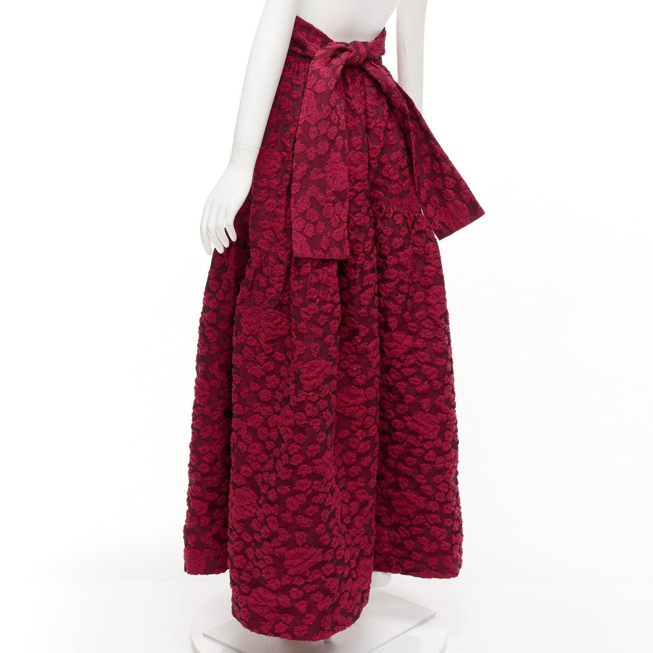 ANAIS JOURDEN red cotton blend floral 3D jacquard tie full gown skirt FR36 S 2