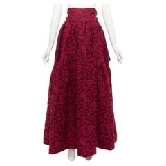 ANAIS JOURDEN red cotton blend floral 3D jacquard tie full gown skirt FR36 S