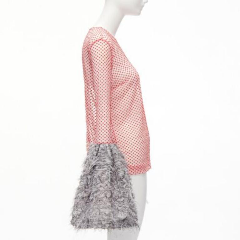 ANAIS JOURDEN top acampanado con puños de plumas de malla gris rojo blanco texturizado FR36 S en Excelente estado para la venta en Hong Kong, NT