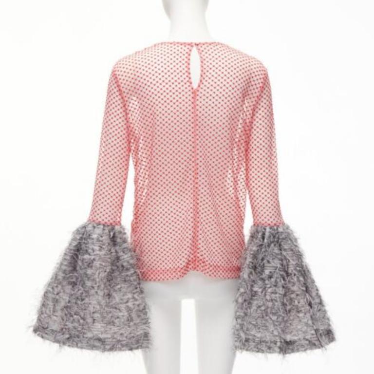 De las mujeres ANAIS JOURDEN top acampanado con puños de plumas de malla gris rojo blanco texturizado FR36 S en venta