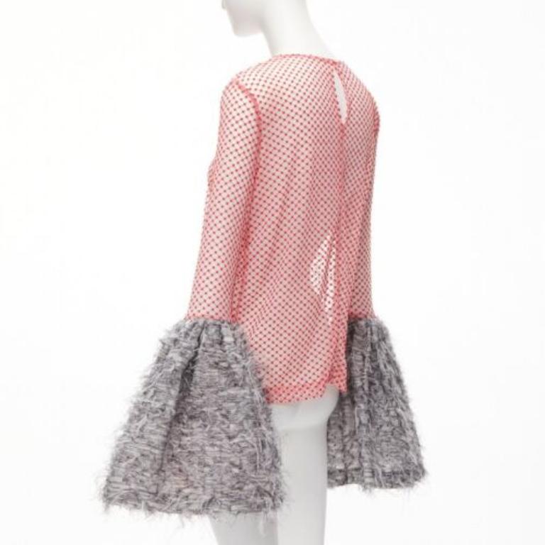 ANAIS JOURDEN top acampanado con puños de plumas de malla gris rojo blanco texturizado FR36 S en venta 1
