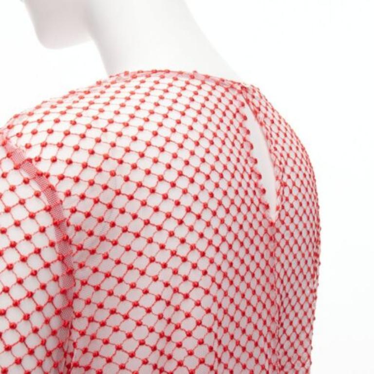 ANAIS JOURDEN top acampanado con puños de plumas de malla gris rojo blanco texturizado FR36 S en venta 2