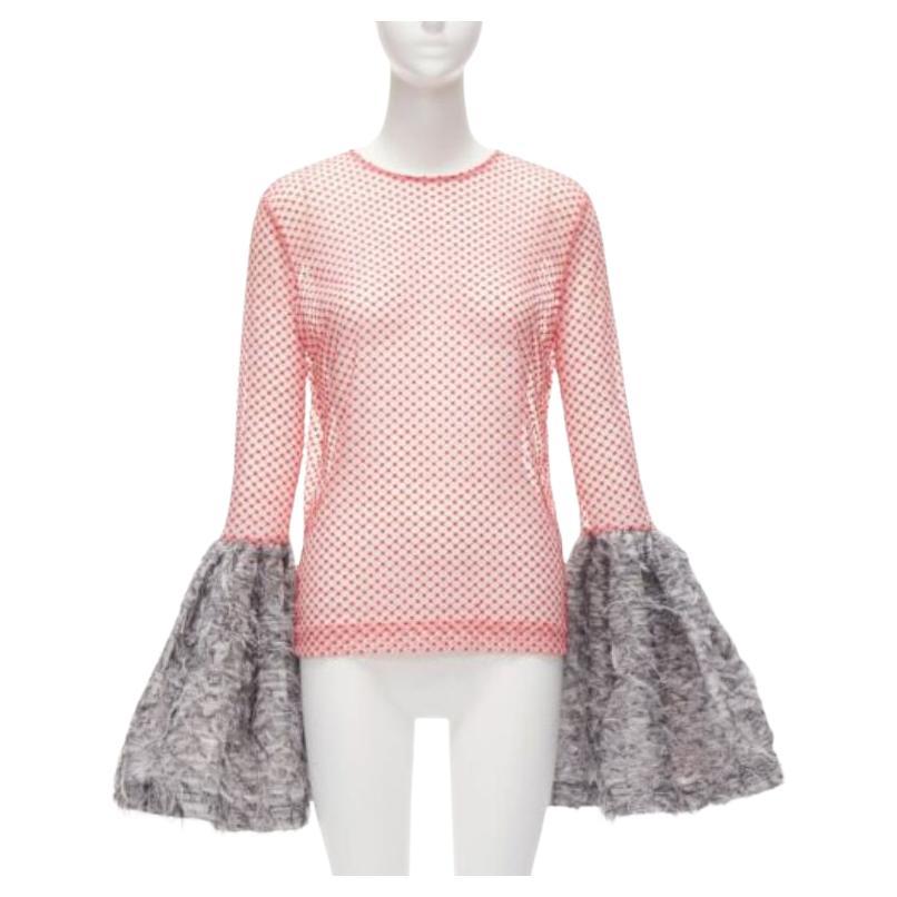 ANAIS JOURDEN top acampanado con puños de plumas de malla gris rojo blanco texturizado FR36 S en venta