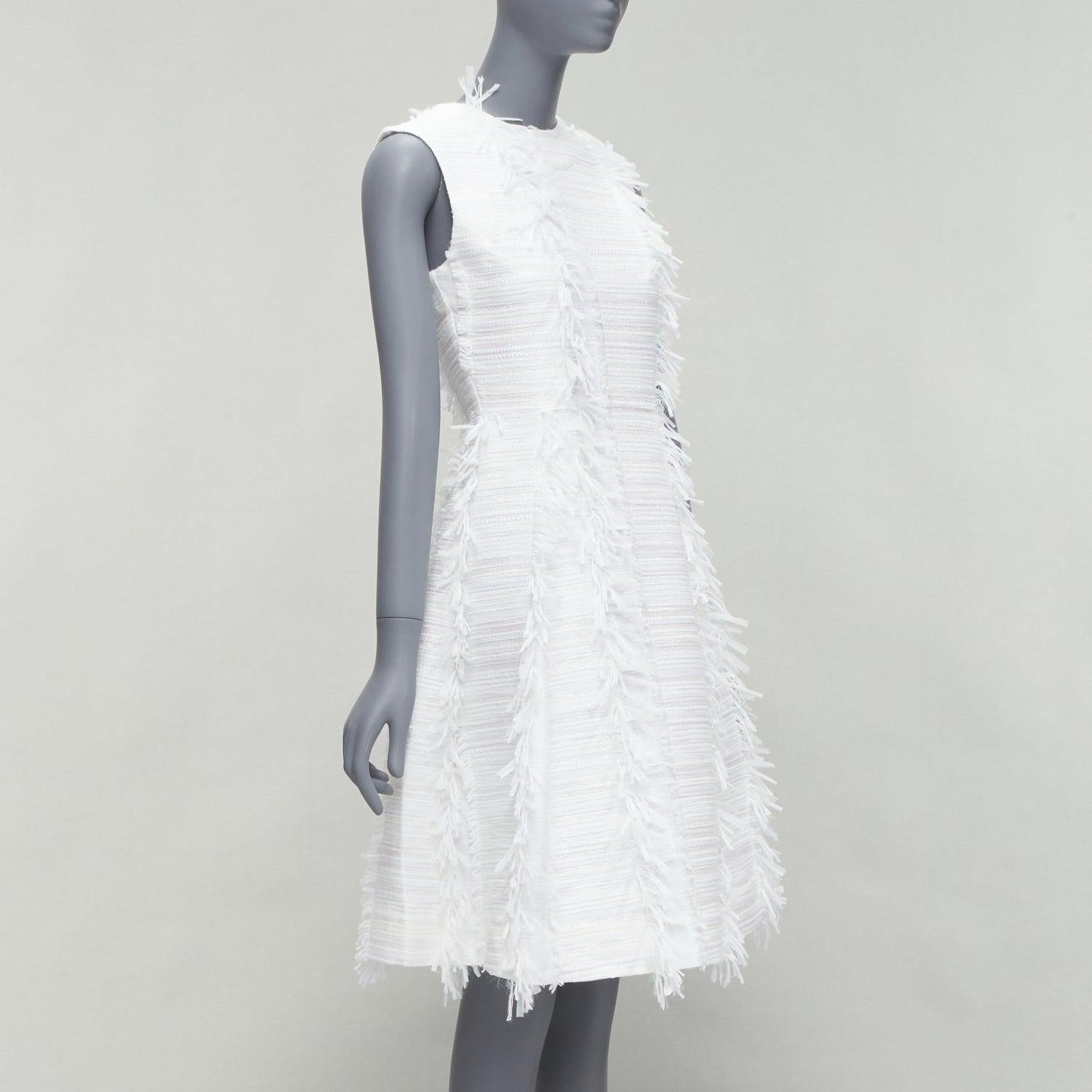 Gray ANAIS JOURDEN white metallic lurex tweed A-line midi dress FR36 S