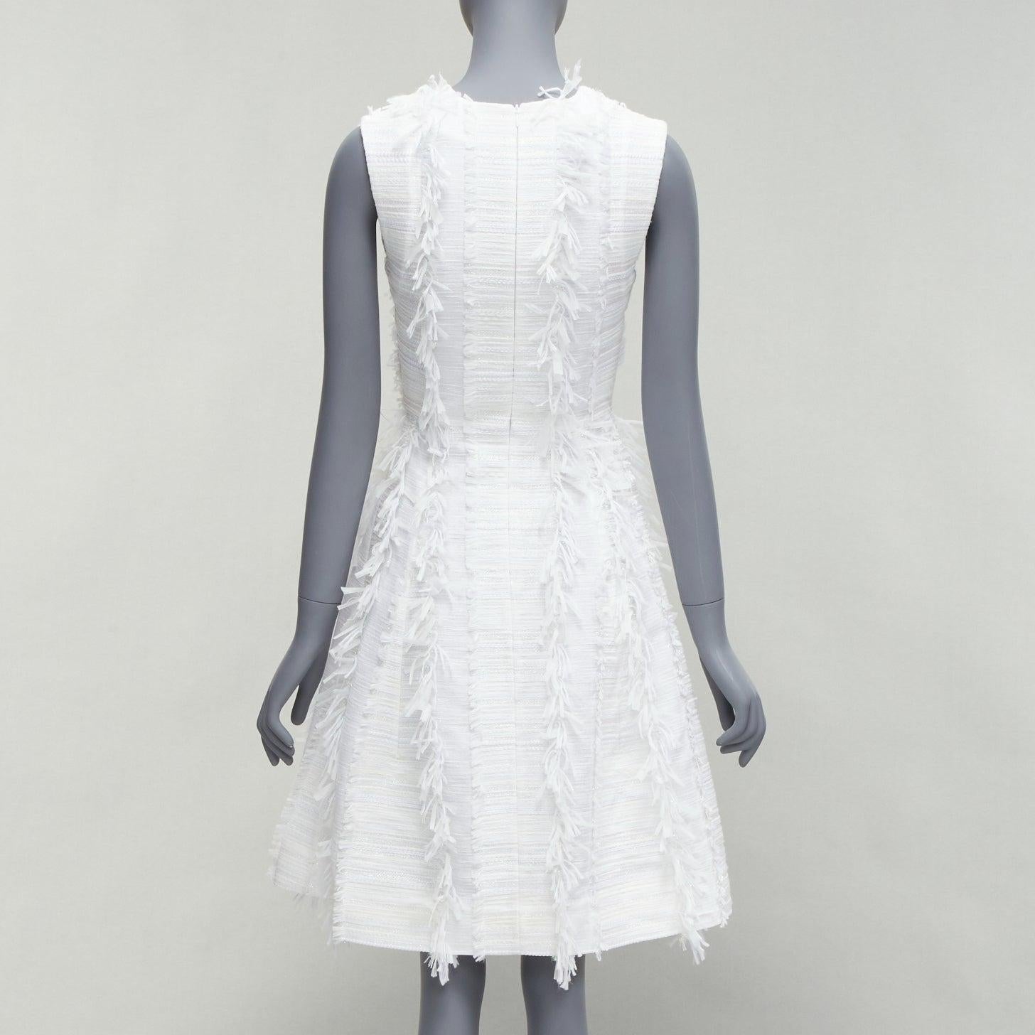 Women's ANAIS JOURDEN white metallic lurex tweed A-line midi dress FR36 S For Sale