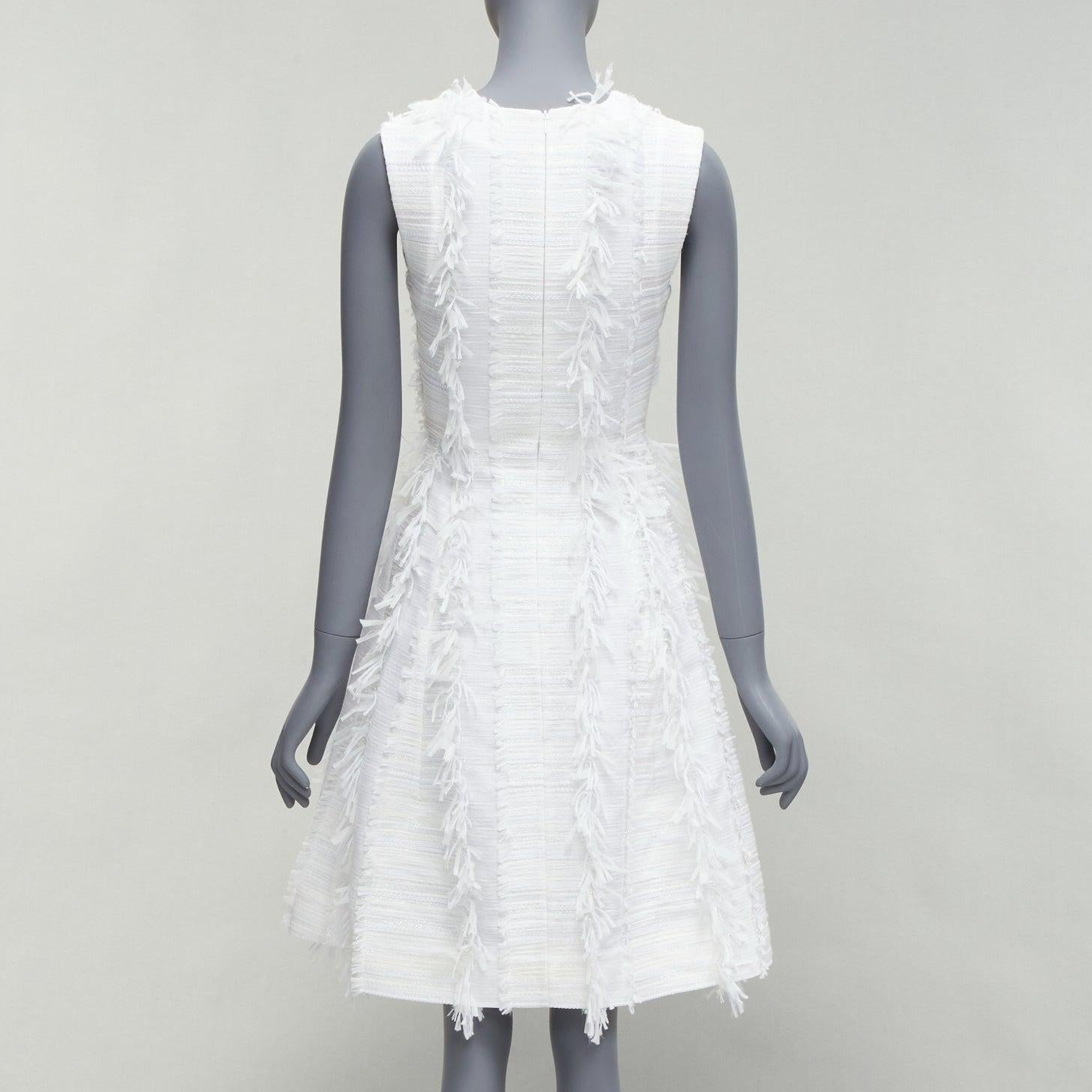 Women's ANAIS JOURDEN white metallic lurex tweed A-line midi dress FR36 S
