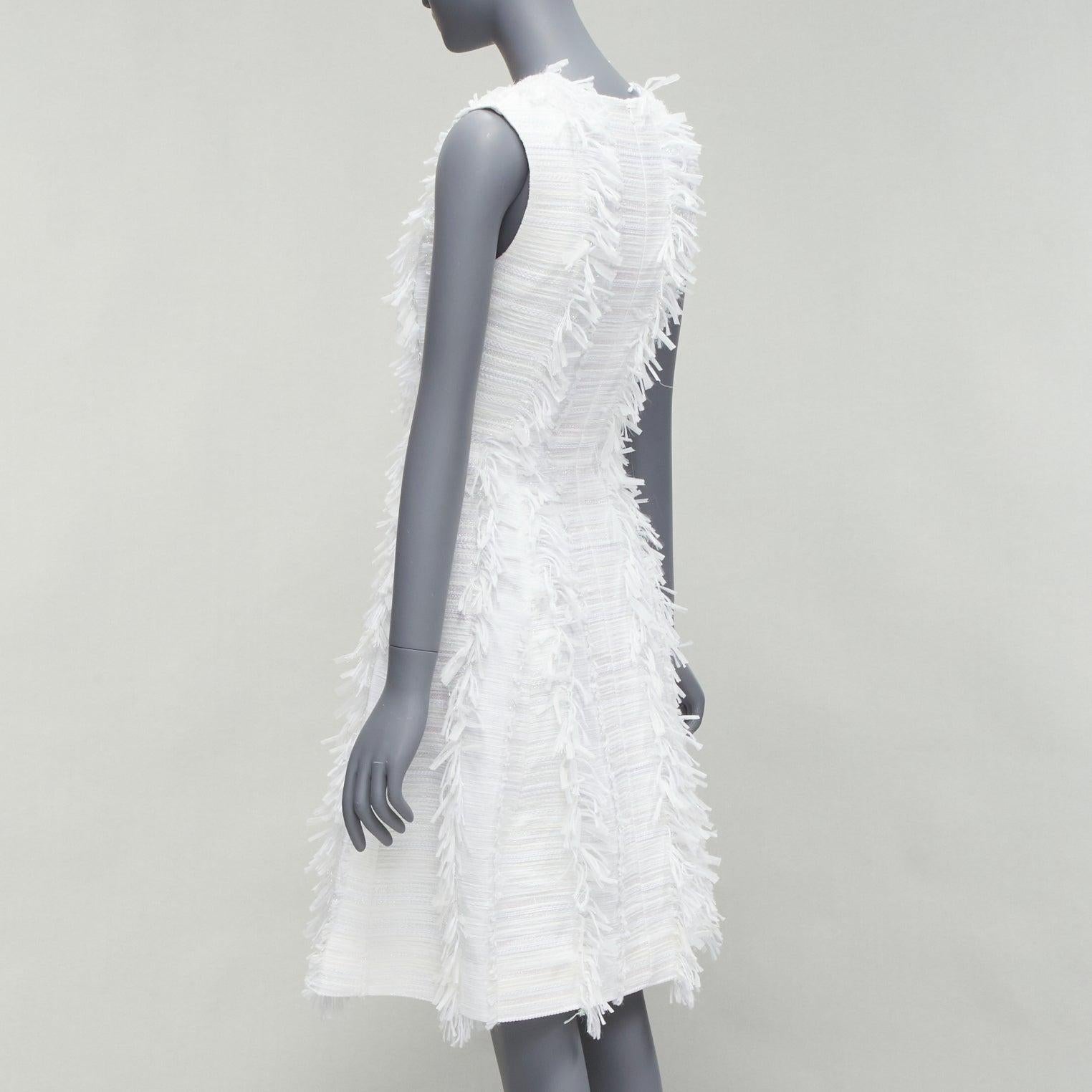 ANAIS JOURDEN white metallic lurex tweed A-line midi dress FR36 S For Sale 1