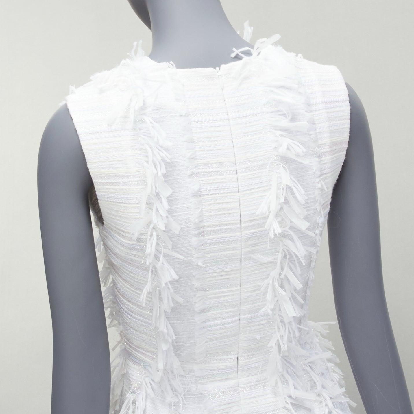ANAIS JOURDEN white metallic lurex tweed A-line midi dress FR36 S For Sale 2