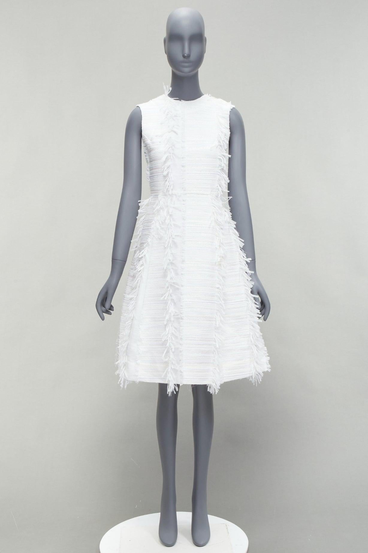 ANAIS JOURDEN white metallic lurex tweed A-line midi dress FR36 S 4