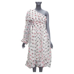 ANAIS JOURDEN white pink crinkle floral embroidery asymmetric sleeves dress FR38