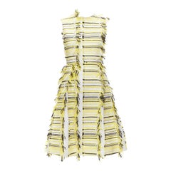 ANAIS JOURDEN yellow black lurex fringed tweed fit flared panelled dress FR36 S