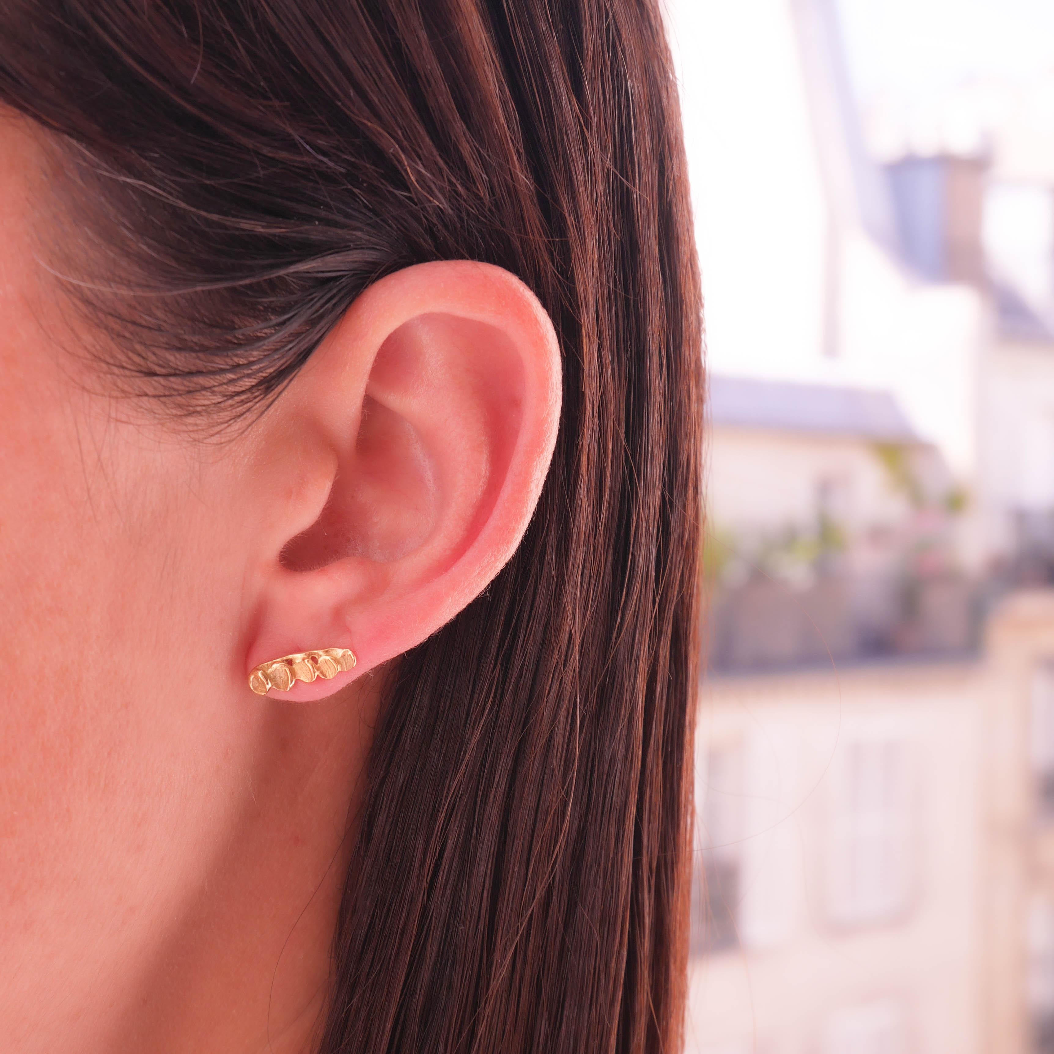 Women's 18 Karat Yellow Gold Leaf Climber Stud Earrings For Sale