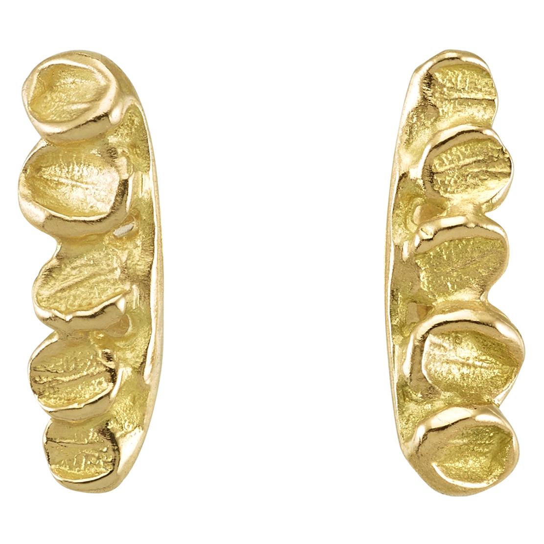 18 Karat Yellow Gold Leaf Climber Stud Earrings For Sale