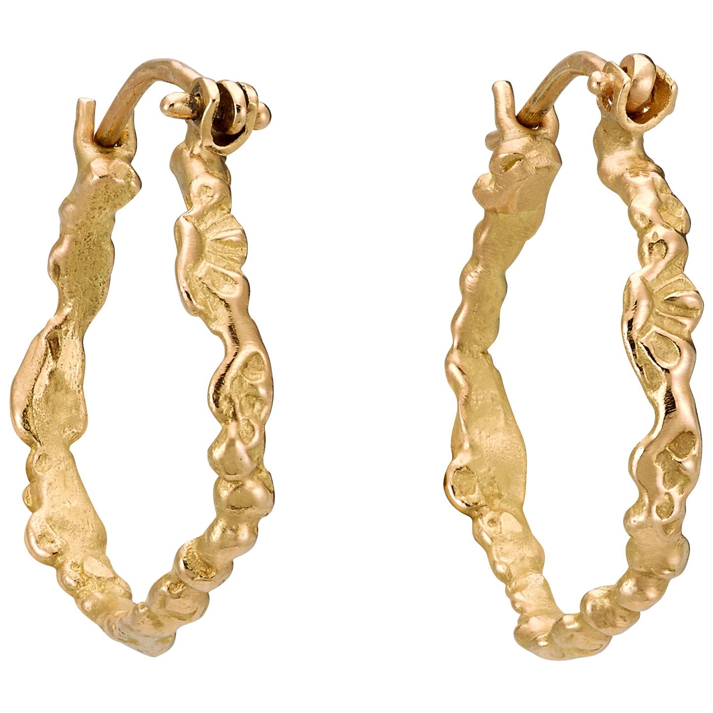 Anais Rheiner 18 Karat Yellow Gold Textured Hoop Earrings For Sale