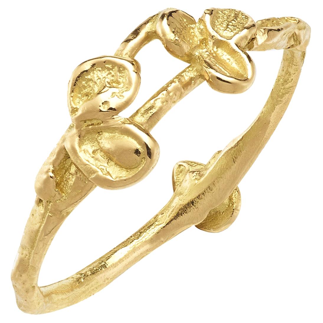 18 Karat Yellow Gold Reversible Leaf Band Ring For Sale