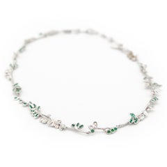 Anais Rheiner Emerald 18 Karat White Gold Leaf Necklace