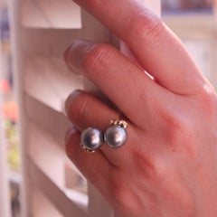 18 Karat Yellow Gold Tahiti Pearl Ruby Flower Cocktail Ring
